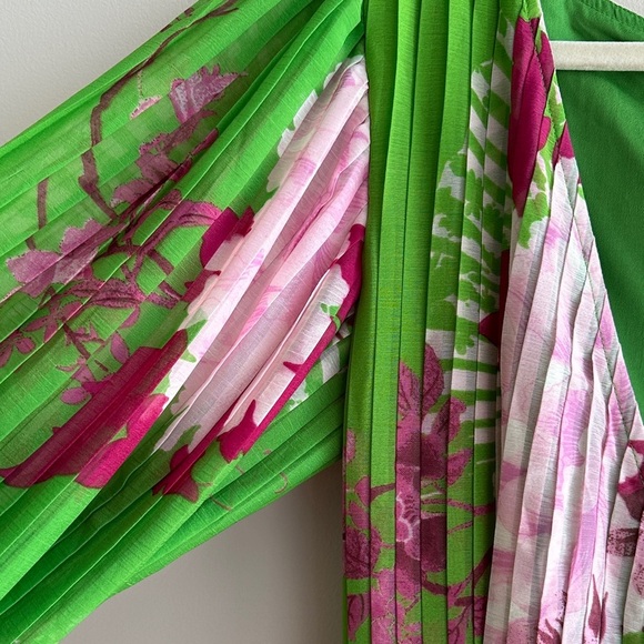 ASOS Design Wrap Maxi Dress Balloon Sleeves with Green Florals, Green/Pink, 6 - Picture 7 of 16